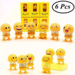 Pack Of 6 Small Emoji Spring Shank Head Doll Cute Stress Relief Toy Key Buckle Gift Car Decor