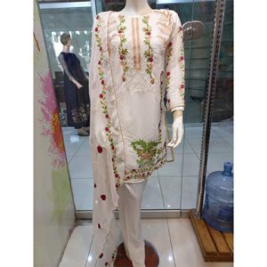 Premium Quality 3 Piece Chiffon Heavy Embroidery HandWork With Jamawar Trouser