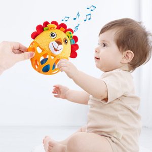 JOLLYBABY Baby Cloth Toys 0-12 Months Rattle Ball Teether Tactile Perception Animal Learning Plush Hand Grasp Ball Lion Ball