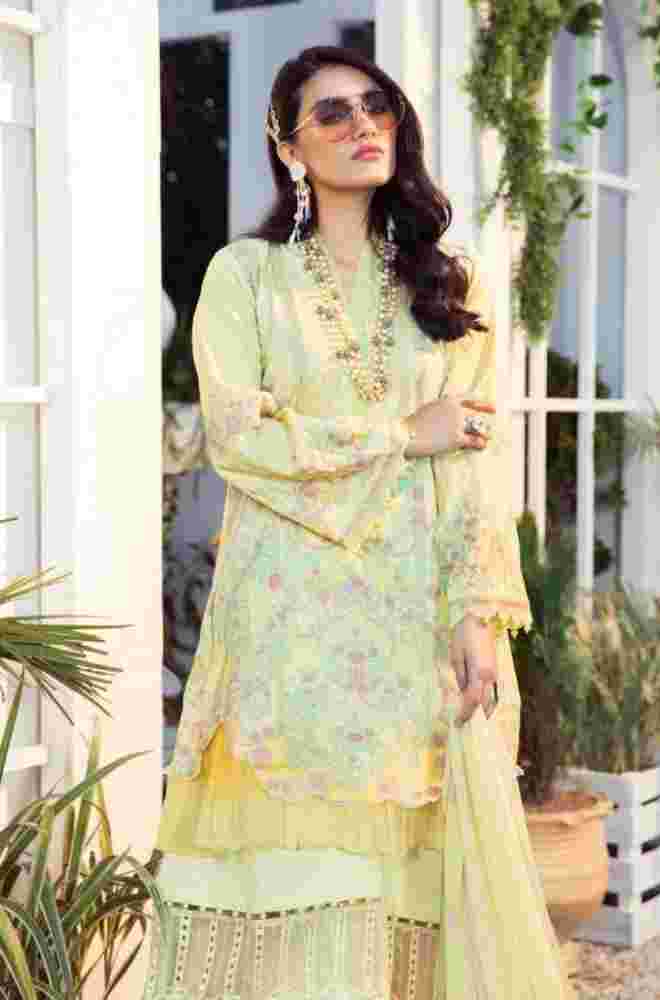 3PC Lawn Neckline Embroidered Shirt with Printed Chiffon Dupatta (D) - Image 2