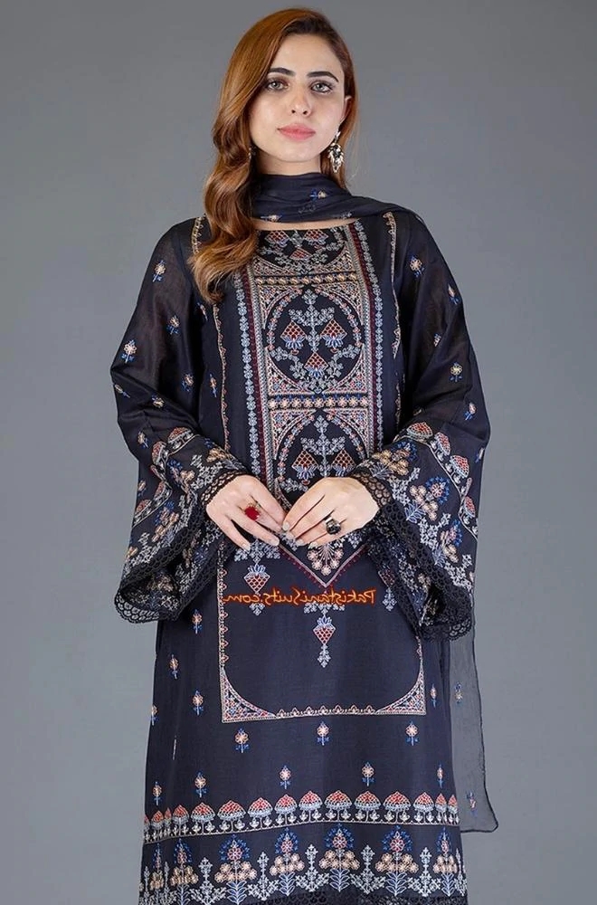 3PC Lawn With Heavy Embroidered Shirt And Bamber Chiffon Dupatta -BFHA741 (B) - Image 2