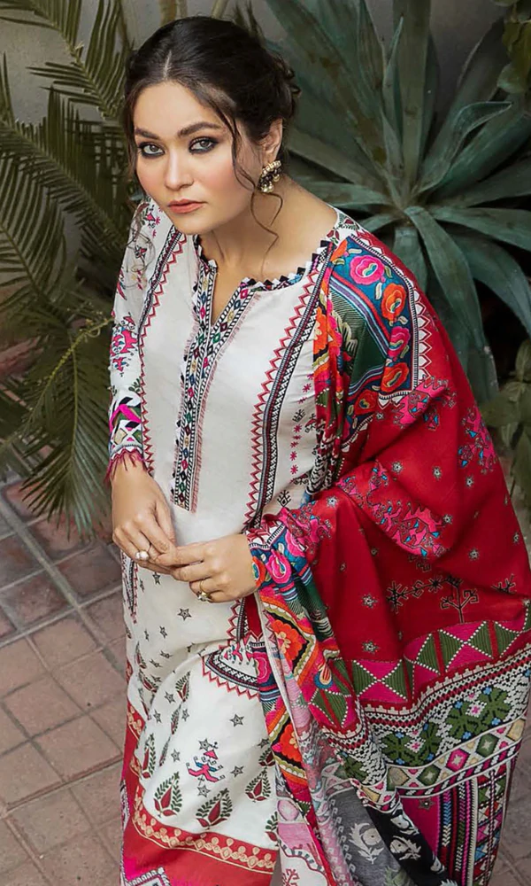3PC Lawn Embroidered Shirt With Digital Printed Dupatta -BFFC777 (B) - Image 2