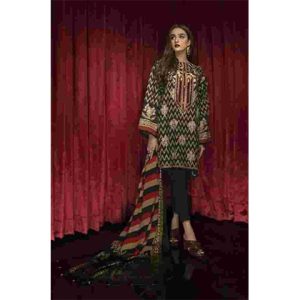 3PC Lawn Neckline Embroidered Shirt With Printed Chiffon Dupatta - BFLE749 (B