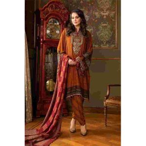 3PC Neck Embroidered Lawn Shirt With Chiffon Dupatta -BFLE717 (B)