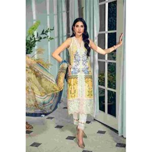 3PC Neck Embroidered Lawn Shirt With Chiffon Dupatta -BFLE723 (B)