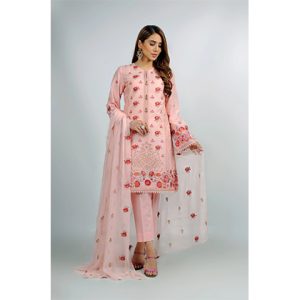 3PC Lawn Embroidered Shirt Daman with Embroidered Bamber Chiffon Dupatta (D)