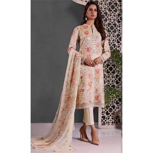 3PC Lawn Heavy Embroidered Shirt with Embroidered Bamber Chiffon Dupatta (D)
