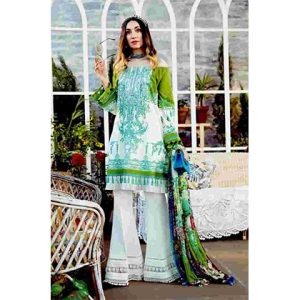 3PC Lawn Neckline Embroidered Shirt with Printed Chiffon Dupatta (D)