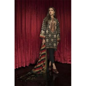 3PC Lawn Neckline Embroidered Shirt with Printed Chiffon Dupatta (D)