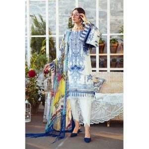3PC Lawn Neckline Embroidered Shirt with Printed Chiffon Dupatta (D)