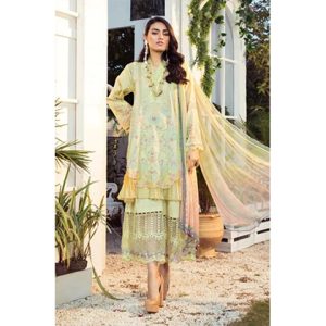 3PC Lawn Neckline Embroidered Shirt with Printed Chiffon Dupatta (D)