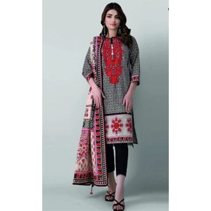3Pc Lawn Neckline Embroidered with Printed Lawn Dupatta (D)