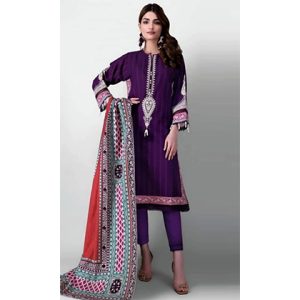 3Pc Lawn Neckline Embroidered with Printed Lawn Dupatta (D)