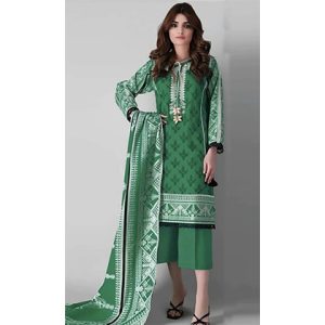 3Pc Lawn Neckline Embroidered with Printed Lawn Dupatta (D)