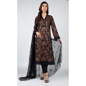 3PC Lawn Shirt Heavy Embroidery with Embroidered Bamber Chiffon Dupatta (D)
