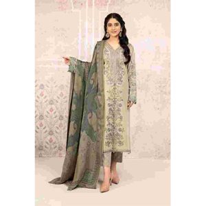 3PC Printed Lawn Neckline Embroidered Shirt With Printed Lawn Dupatta - BFLE823 (B)