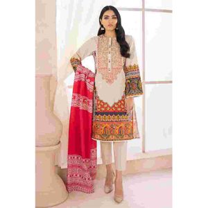 3PC Printed Lawn Neckline Embroidered & Printed Lawn Dupatta - BFLE818 (B)