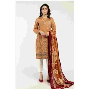 3PC Printed Lawn Neckline Embroidered & Printed Lawn Dupatta - BFLE817 (B)
