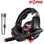 ENRG K2 Gaming Headset Headphone 360 Surround Sound Stereo Over-Ear Headphone with Noise Cancellation Microphone In-Line Control Red LED for PC PS4 Xbox Mobile