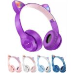 P47 Cute Cat Ear Bluetooth Headset Wireless Over-The-Ear Headphones With Mic Noise Cancelling Kid Girl Stereo Music Headset Foldable