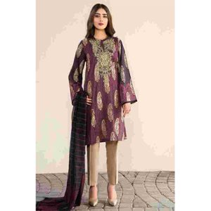 3PC Printed Lawn Neckline Embroidered & Printed Lawn Dupatta - BFLE816 (B)