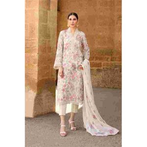 3PC Lawn Neck Embroidered Shirt With Bamber Chiffon Embroidered Dupatta -BFAD811 (B)