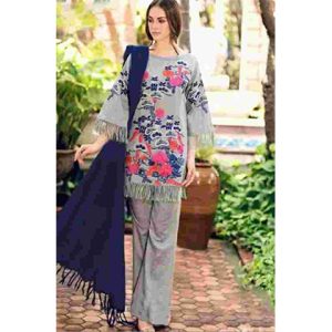 3PC Lawn Neck Embroidered Shirt With Bamber Chiffon Dupatta -BFAD808 (B)