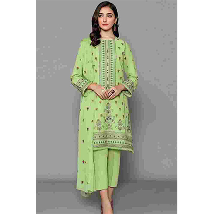3PC Lawn Heavy Embroidered Shirt With Embroidered Bamber Chiffon Dupatta - - BFAD835