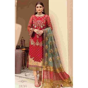 3PC Lawn Neckline Embroidered Shirt With Embroidered Organza Dupatta -BFFC791 (B)