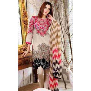 3PC Lawn Neckline Embroidered Shirt With Printed Chiffon Dupatta - BFLE789 (B)