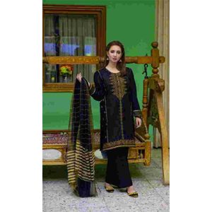 3PC Lawn Embroidered Shirt With Silk Zari Dupatta -BFSIN788 (B)
