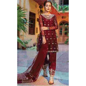 3PC Organza Embroidered Shirt With Organza Embroidered Dupatta -BFSIN781 (B)