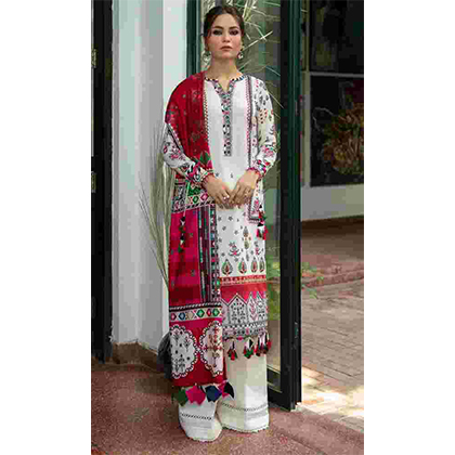 3PC Lawn Embroidered Shirt With Digital Printed Dupatta -BFFC777 (B)