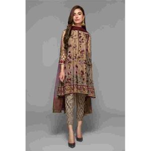 BAROQUE - 3PC Lawn With Heavy Embroidered Shirt And Embroidered Bamber Chiffon Dupatta -BFHA775 (B)