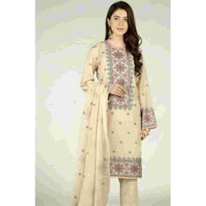 BAREEZE - 3PC Lawn Embroidered Shirt With Embroidered Bamber Chiffon Dupatta -BFLE766 (B)