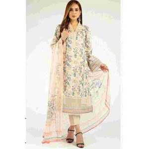 3PC Lawn Heavy Embroidered Shirt With Embroidered Bamber Chiffon Dupatta - BFAD830 (B)