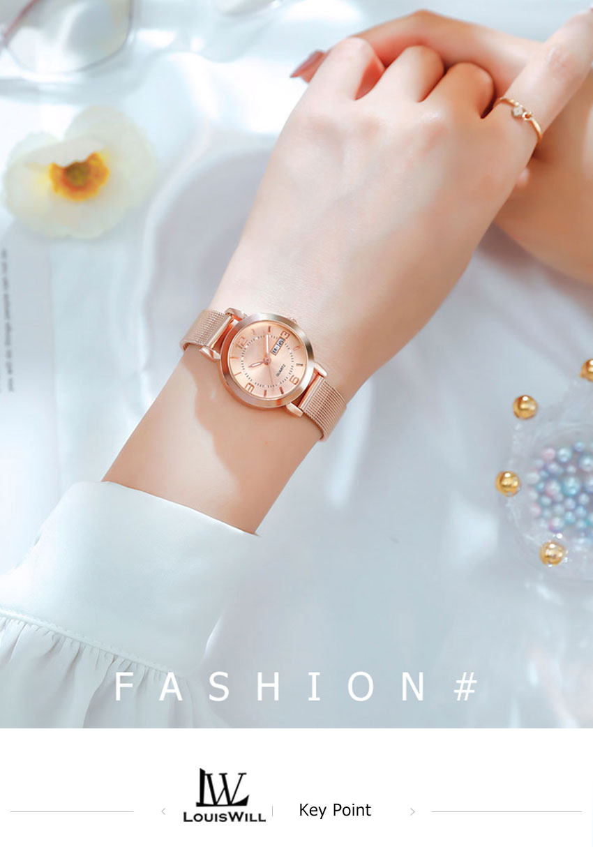 LouisWill Women Watches Fashion Watches Casuals Quartz Watches Round Dial Watches 30M Waterproof Watches Alloy Thin Strap Business Wristwatch with Watch Adjuster for Women - Image 6