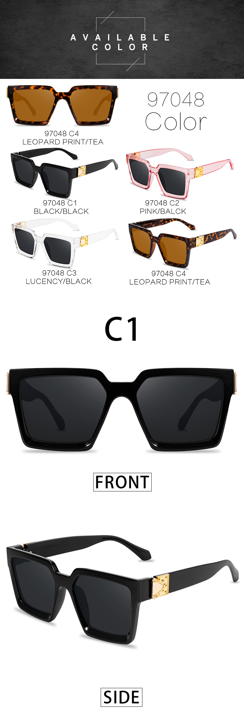 Retro Sunglasses Big Frame 2021 New Square Sunglasses Fashion Wide Side VU400 glasses - Image 2