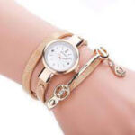 Women Rhinestone Multilayer Bracelet Faux Leather Strap Analog Quartz Wristwatch