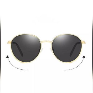 Top quality oval style sunglasses for men and women golden frame black lens