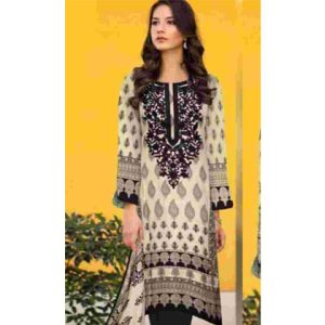 3PC Lawn Neckline Embroidered Shirt with Printed Chiffon Dupatta (D)