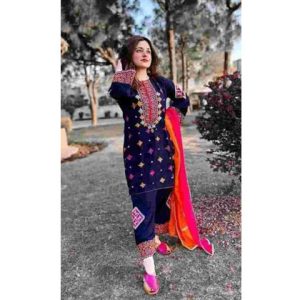 3PC Embroidered Shirt with Organza Embroidered Dupatta (D)