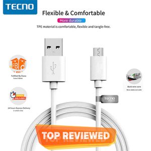Tecno Original USB Cable - Techno Mobile Charging USB To Micro USB Cable - Android Phones Charging Cable & Data Transfer Cable - White Color, High-Quality Charging Cable