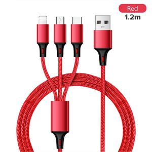 Thinkerz 3 in 1 Multi Charging USB Type C Cable Lightning for Android Phone - 1.2M - Black, Red, Gold