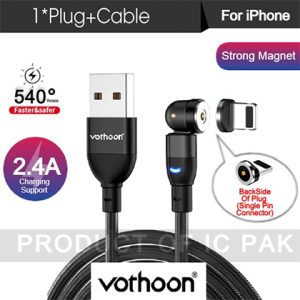Vothoon 2.4A Magnetic Charging Cable - 1M Cable - 2 in 1 - Nylon Cable - LED Indicator - Android Cable - Micro USB - Type C - Magnetic Cable - 360 Degree Rotations