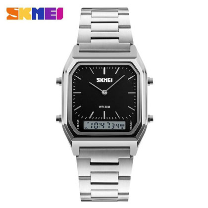 SKMEI Sports Fashion Quartz Digital Stainless Steel Dual Display Chrono Waterproof Casual Watch for Men 1220