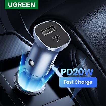 UGREEN Dual Port Type C PD 20W USB QC 18W Quick Car Charger QC 4.0 3.0 Fast Charging for iPad Pro 2021 iPhone 12 Pro Max 11 Pro Max Samsung OPPO VIVO Xiaomi Redmi note 9