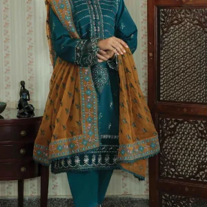 Qalamkar-3PC Linen Embroidered Shirt (D)