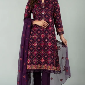 Bareeze-3PC Sequence Embroidered Shirt With Embroidered (D)