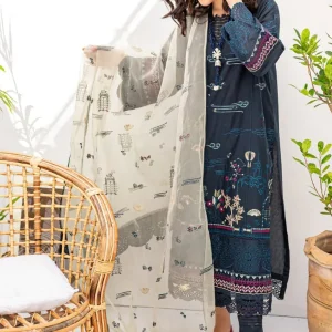 Batik-3PC Linen Embroidered Shirt With Embroidered (D)